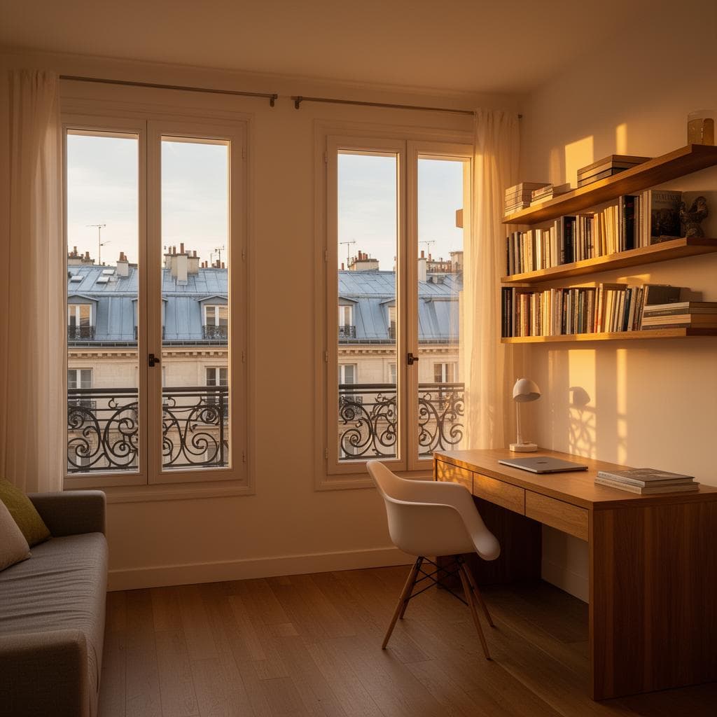 Bureau lumineux avec vue parisienne